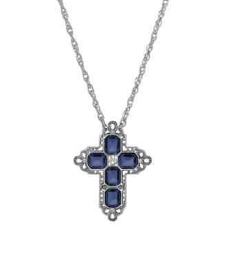 Pewter Rectangle Montana Crystal Cross Chain 20" Necklace