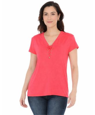 Women's V-Neck Front Tie Pullover Top