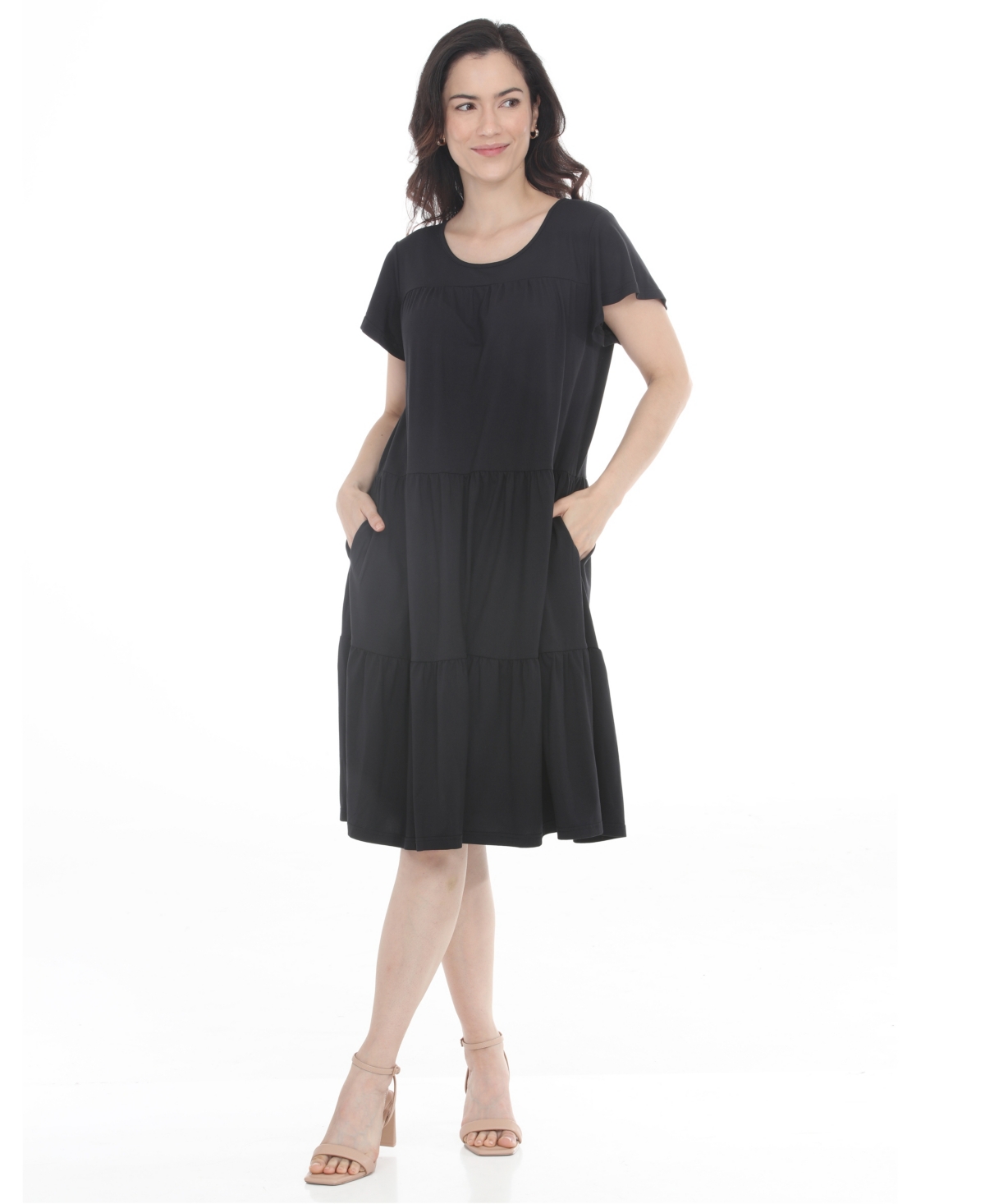 White Mark Women's Flutter-Sleeve Ruffle Tiered Dress