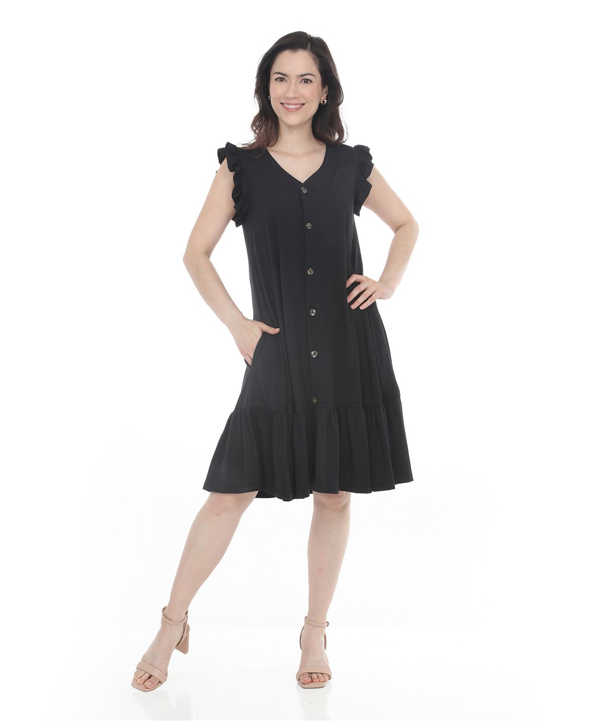 White Mark Women's Button-Front Tiered Swing Dress view 2 — MAYCSS fashion products