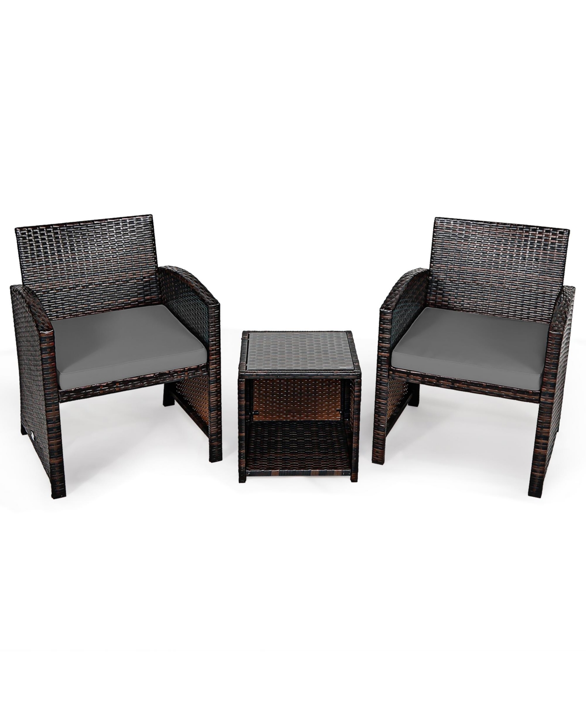 Gymax 3PCS Rattan Patio Conversation Furniture Set Yard Outdoor w/ Turquoise Cushions