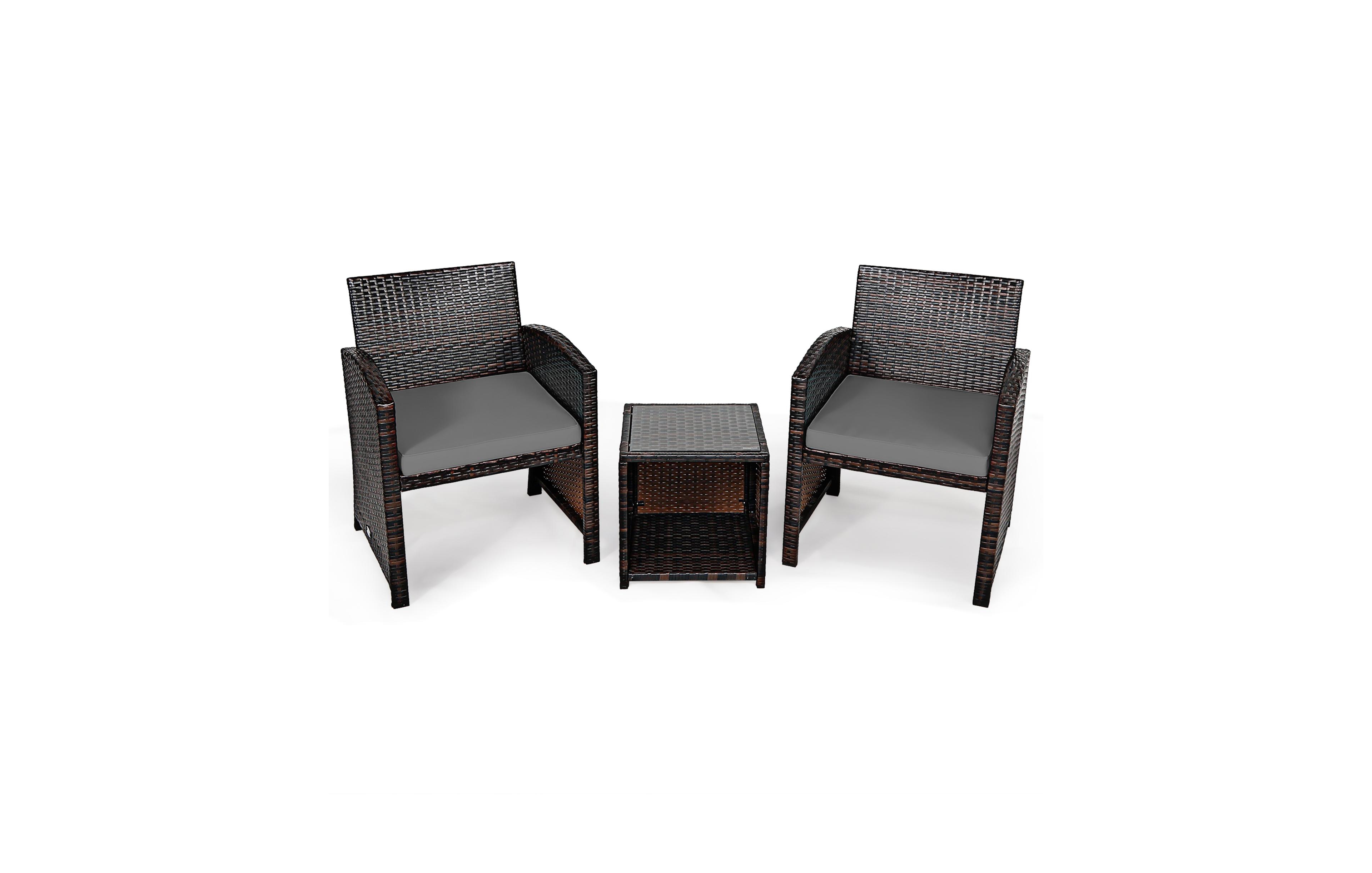 Gymax 3PCS Rattan Patio Conversation Furniture Set Yard Outdoor w/ Turquoise Cushions
