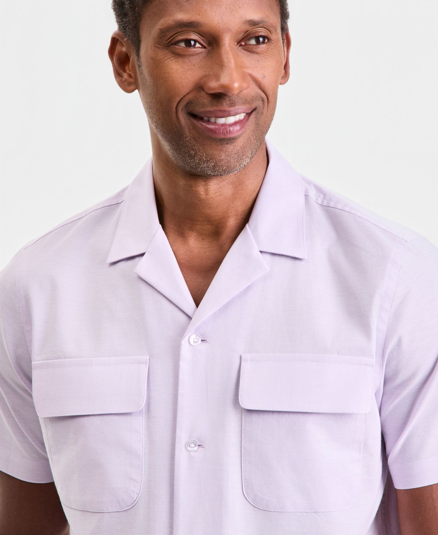 Мужская рубашка Club Room Double Pocket Oxford Short-Sleeve, цвет: Сиреневый орхидея — фото 3