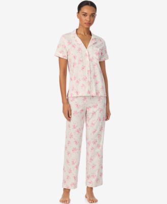 Women's Short-Sleeve Top and Ankle Length Pajama Pants, 2-Piece Set