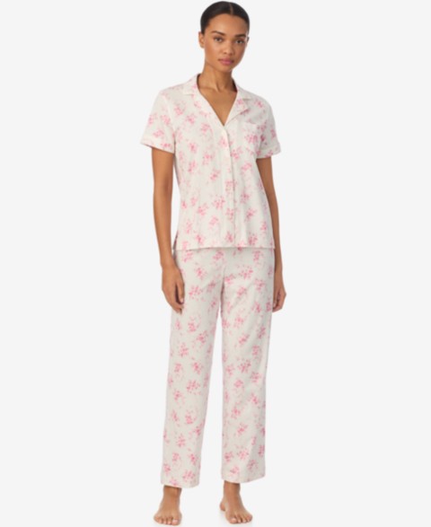 Женские Lauren Ralph Lauren Women's Short-Sleeve Top and Ankle-Length Pajama Pants, 2-Piece Set