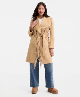 Women's Fringe-Trim Tie-Belt Wrap Coat