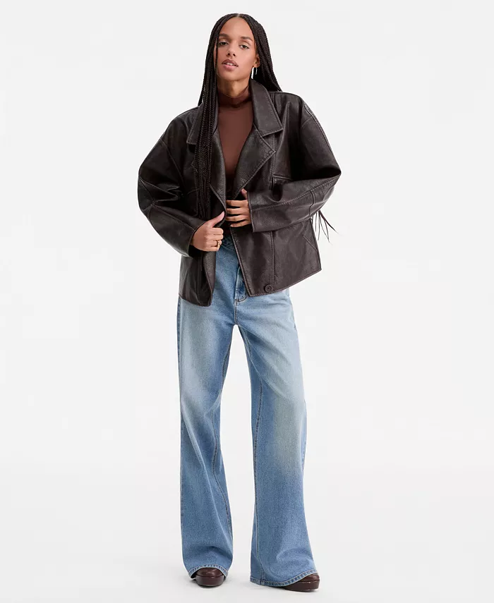 Women's Asymmetric-Button-Front Faux-Leather Coat