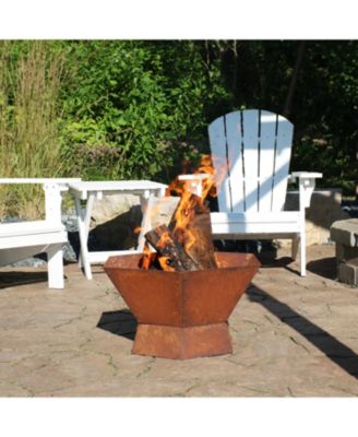 Outdoor Camping or Backyard Hexagon Rustic Affinity Fire Pit Bowl on Pedestal Stand - 23" - Oxidized Rust