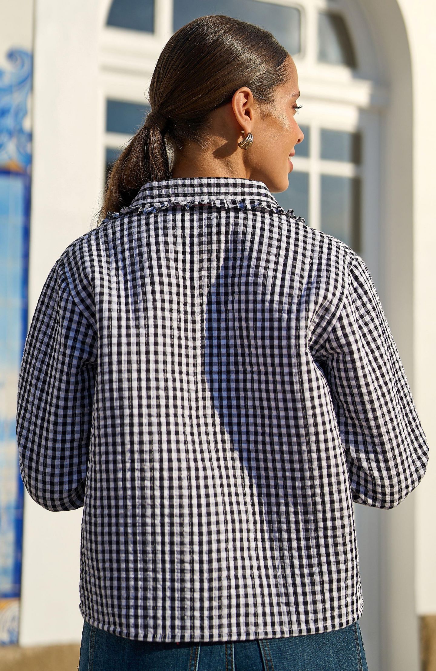 Женская куртка Yumi Gingham Frill Collar, цвет: Чёрный — фото 5
