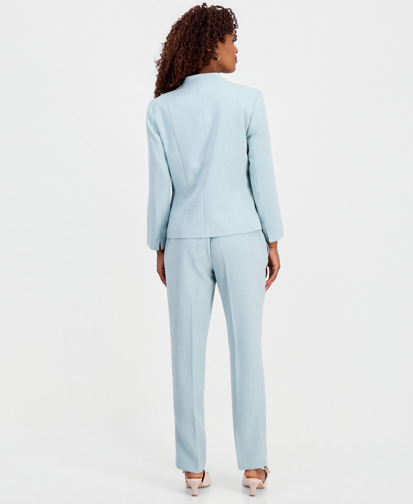 Женские комплекты Kasper Collarless Jacket, Sleeveless Cowl-Neck Blouse & Fly-Front Slim Pants, цвет: Морской — фото 3