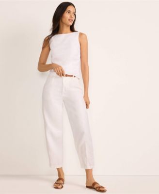 Women's Linen High Rise Pleated Barrel Leg Ankle Pants