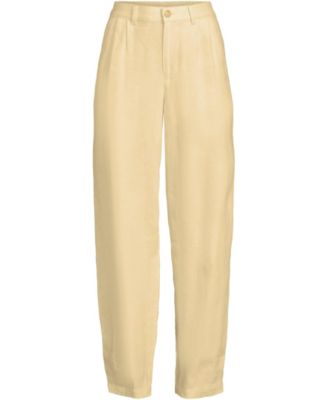 Women's Linen High Rise Pleated Barrel Leg Ankle Pants