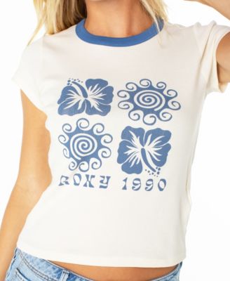 Women's Hibiscus Swirl Print 90s Baby Crew Neck T-Shirt
