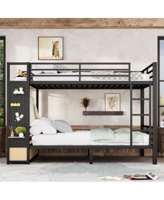 Queen Metal Bunk Bed with Storage for Teens