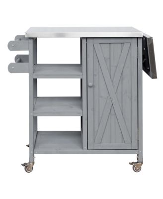 Foldable Outdoor Kitchen Island Cart with Lockable Wheels, Storage Cabinet and Towel Rack