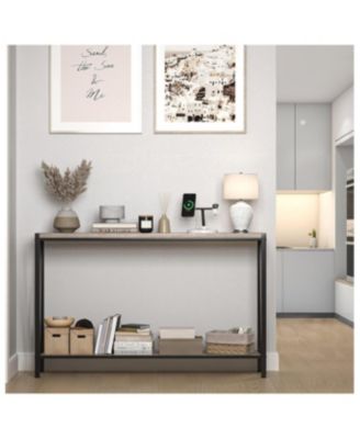 Industrial Style 2-Shelf Console Table - 43 Inch Narrow Metal Entryway Table