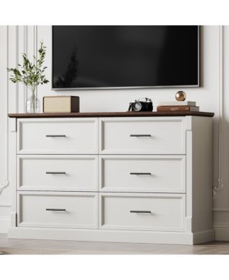 6 Drawer Dresser for Bedroom, Farmhouse Large Chest of Drawers with Metal Handles