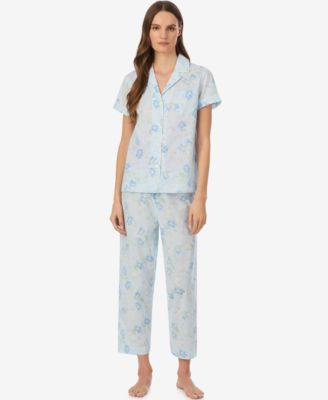 Women's Notch Collar Top and Cropped Pajama Pants, 2-Piece Set