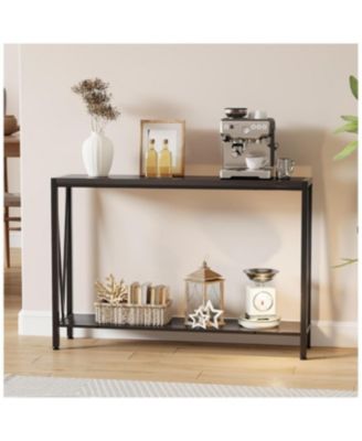 43" Industrial Console Table with Open Storage Shelf - 2-Tier Narrow Entryway Table with V-Design Metal Legs