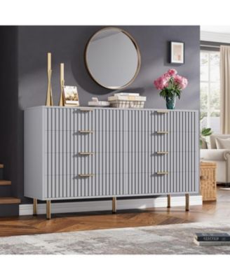 Tall Fluted 8-Drawer Dresser, Modern Chest with Metal Handle