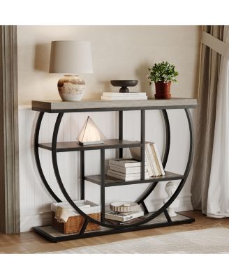 39" Narrow Entryway Console Table with 4-Tier Storage and Half-Circle Base, for Living Room, Hallway and Foyer
