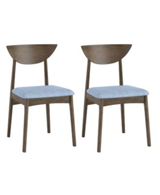 2PCS Wooden Dining Chair Linen Fabric Upholstered Kitchen Chairs w/ Padded Seat