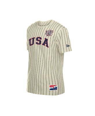 Men's Cream USA Baseball Throwback Meshback Pinstripe T-Shirt