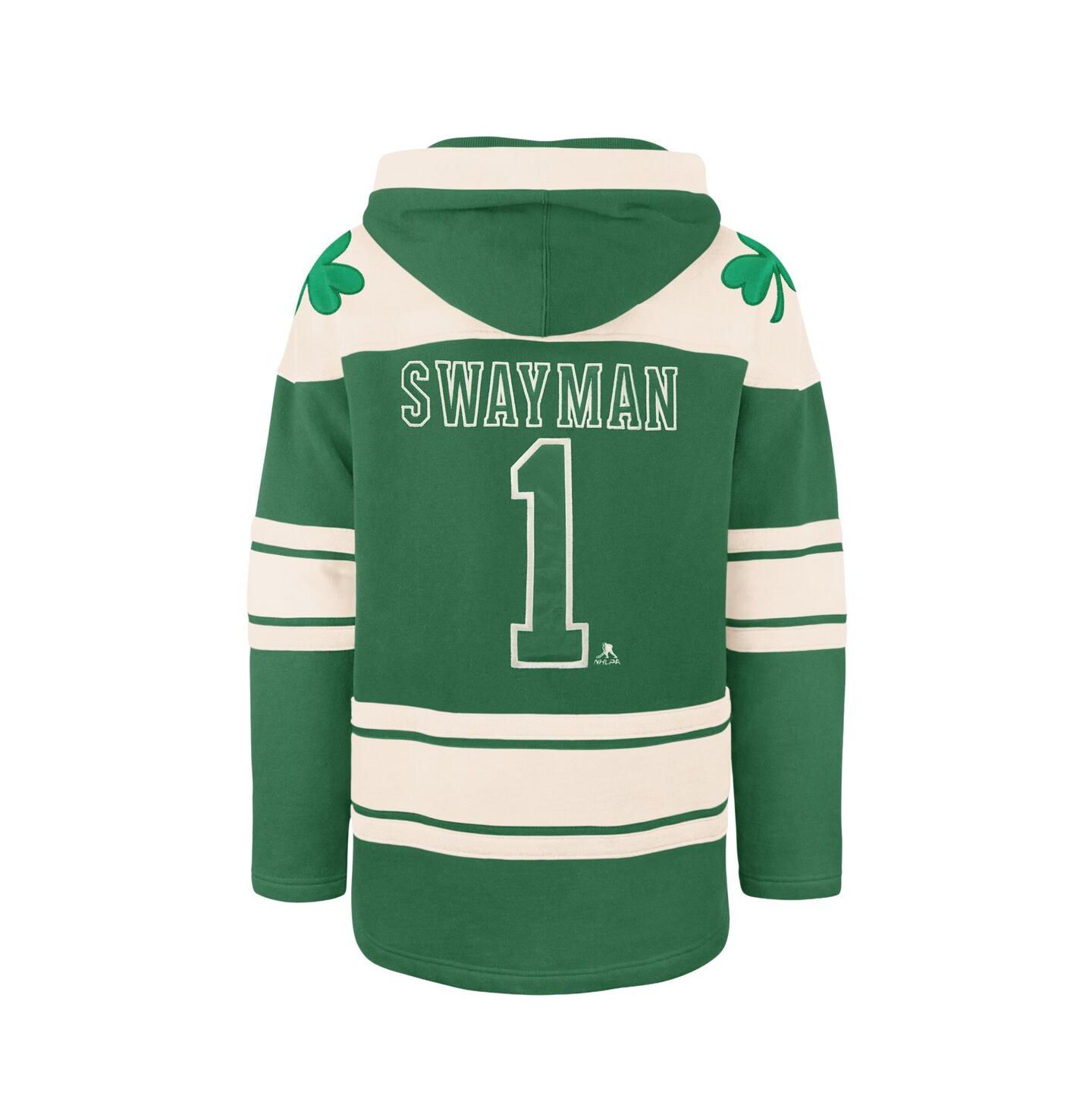 Мужское худи '47 Brand Jeremy Swayman Kelly Green Boston Bruins St. Patrick's Day Player Name & Number Lacer Pullover — фото 3