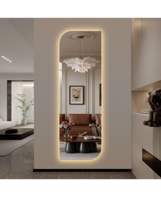 65" x 21" LED Full Length Wall Mirror with Irregular Shape and Dimmable Lighting, Wall Mounted for Entryway or Bedroom