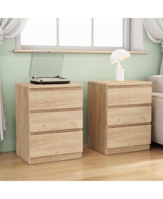 2pc 19.7" Nightstands 3 Drawers, Handle-Free Side Tables