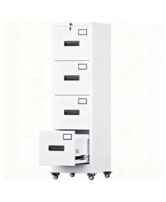 4 Drawer Metal File Cabinet with Wheels, Lockable, Name Cards, Easy to Move