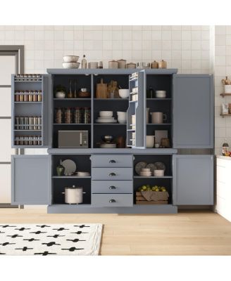 Freestanding Wooden Kitchen Pantry Cabinet with Drawers and Doors