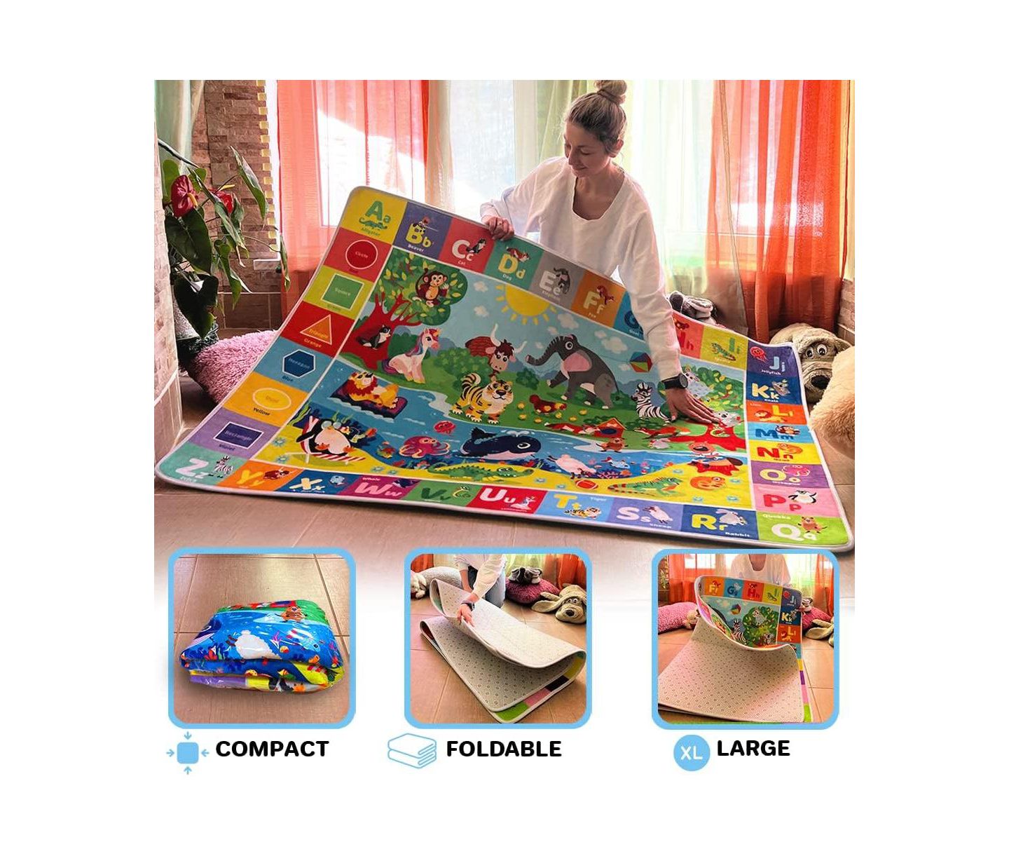 Quokka Baby Mats for Playtime & Activities for Babies 6-12 Months - Super Soft Baby Floor Play Mats for Toddlers 1-3, цвет: Animals — фото 4