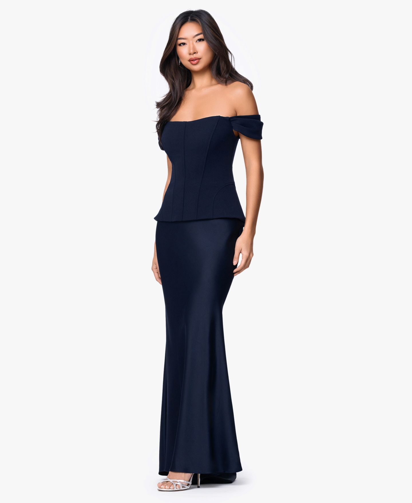 Женское платье Betsy & Adam Long Off-The-Shoulder Corset, цвет: Тёмно-синий — фото 3