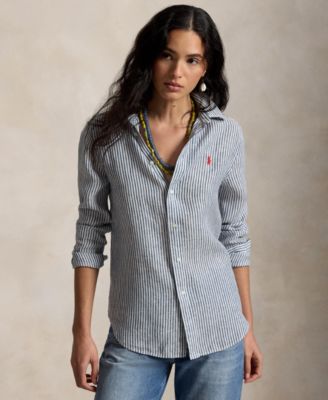 Women's Classic Fit Striped Linen Shirt