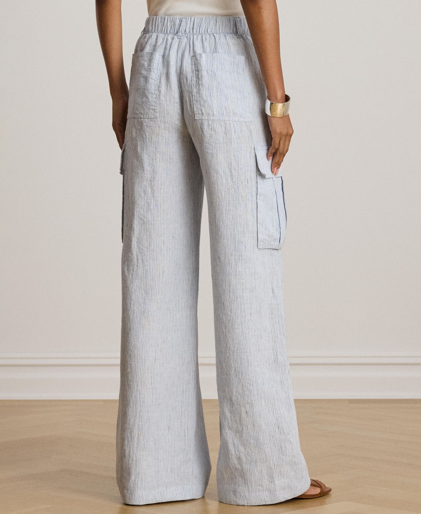 Женские брюки Lauren Ralph Lauren High-Rise Pinstripe Wide-Leg Cargo, цвет: Синий разноцветный — фото 7