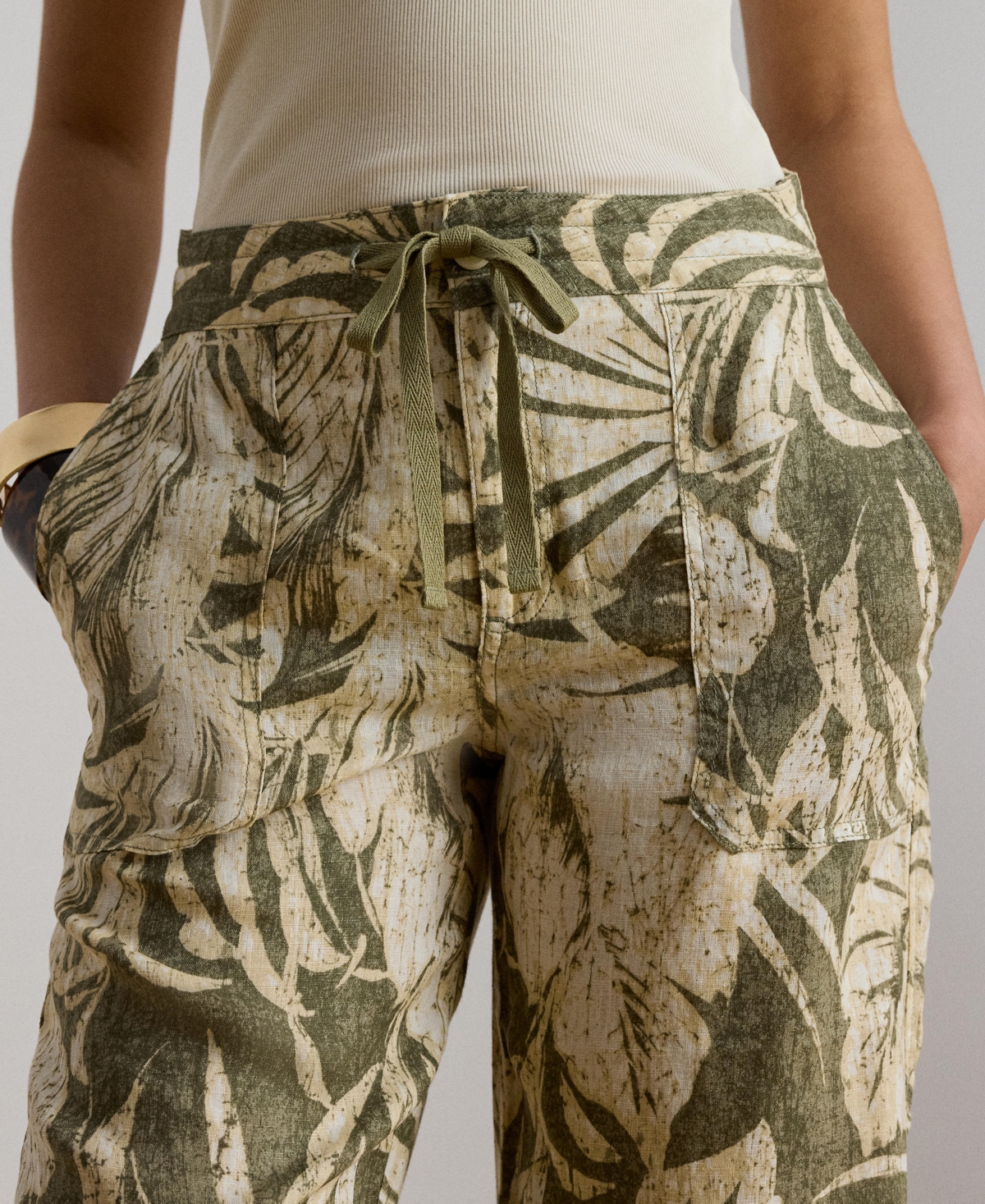 Lauren Ralph Women's Mid-Rise Palm-Frond-Print Wide-Leg Pants