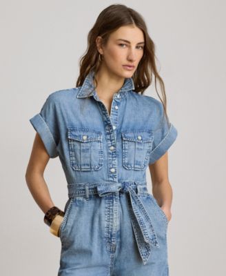 Lauren Ralph Lauren Women's Spread Collar Belted Denim Wide-Leg