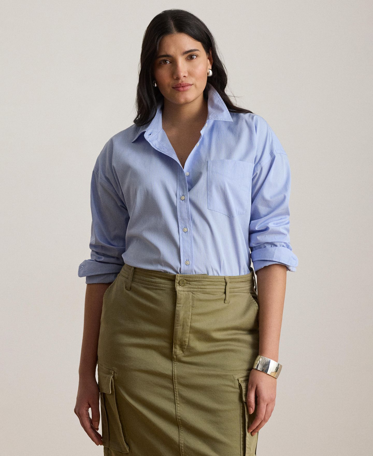Женская рубашка Lauren Ralph Lauren Point Collar Striped Broadcloth, цвет: Синий / Белый — фото 2