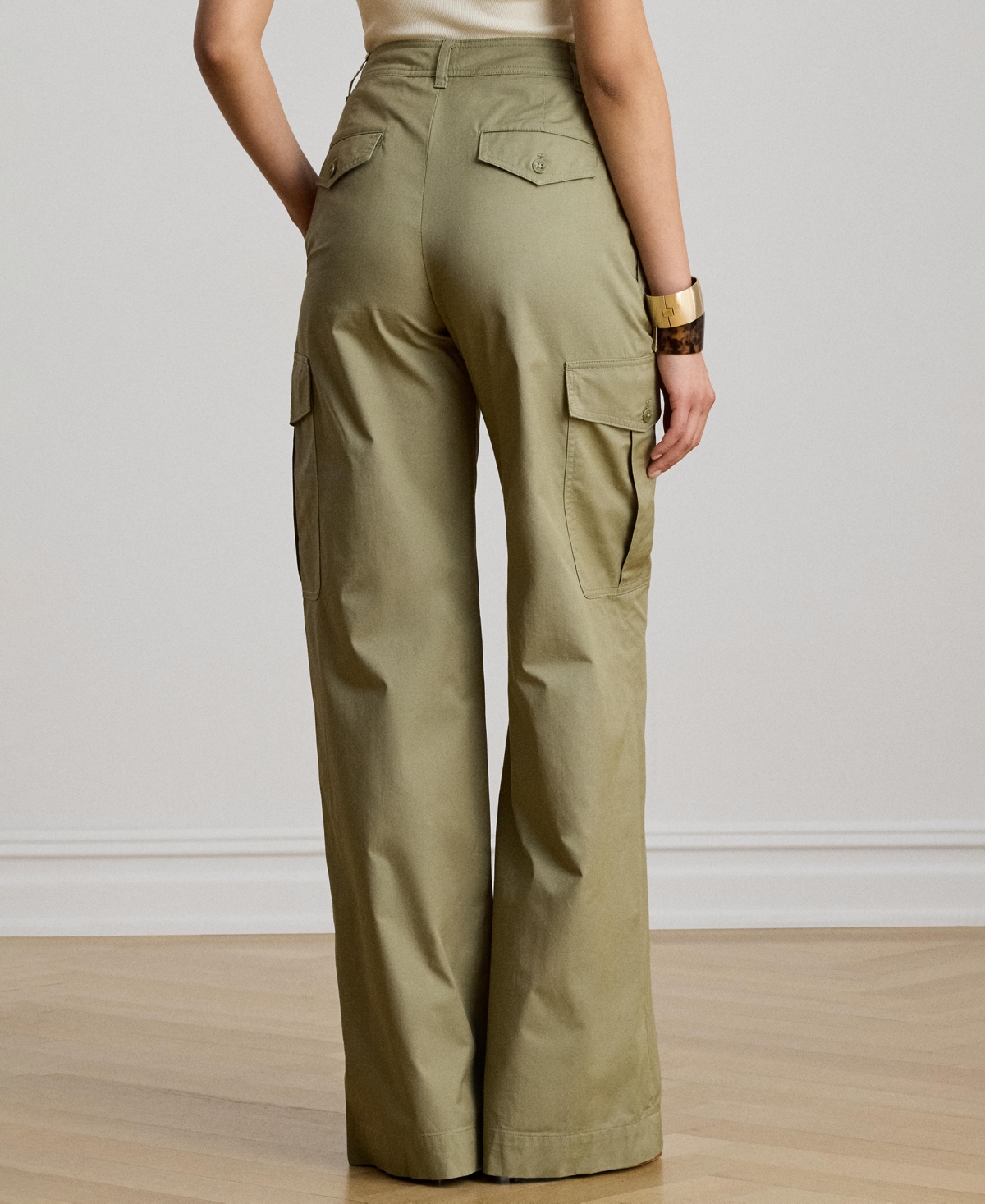 Lauren Ralph Women's High-Rise Pleated Wide-Leg Cargo Pants