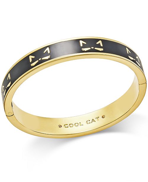kate spade new york GoldTone Black Enamel Cool Cat Hinged Bangle Bracelet Fashion Jewelry