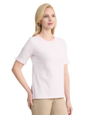 Women's Ruffle Elbow-Sleeve Crewneck Top