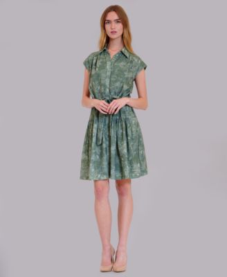 Women's Printed Collared Neck Shirt-Dress