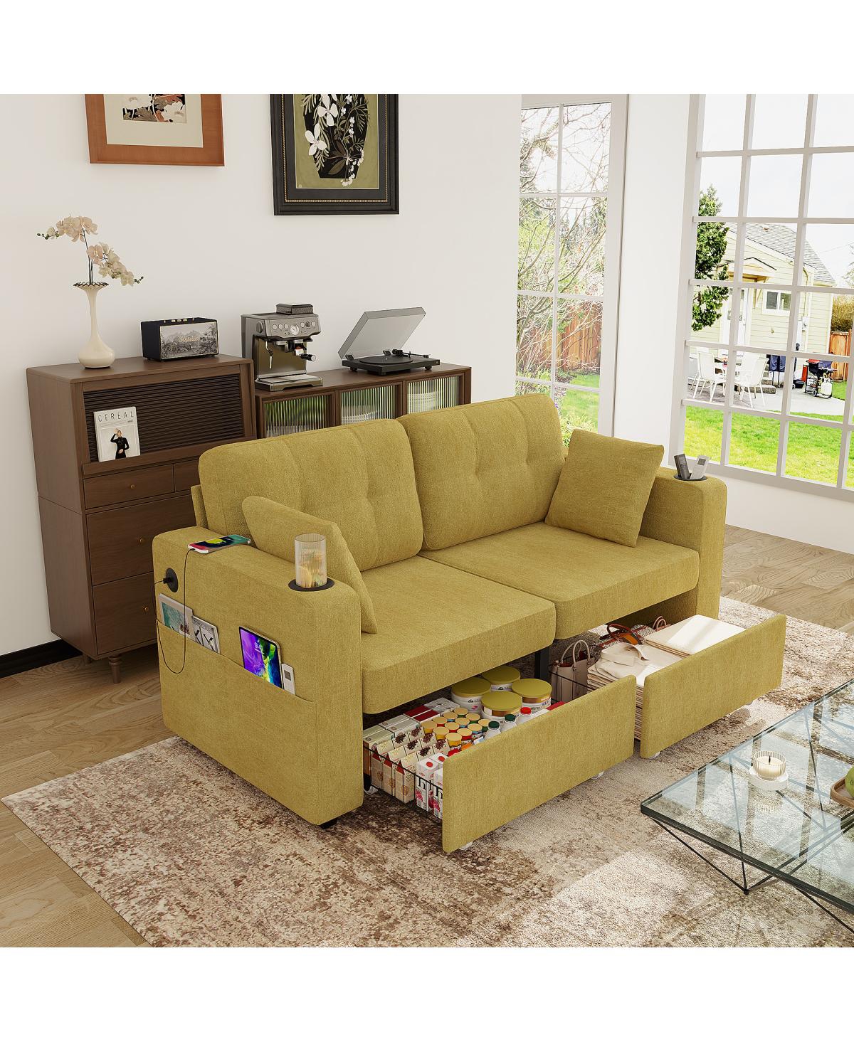 Streamdale Furniture Modern 3-Seat Chenille Sofa w/ Usb and Storage