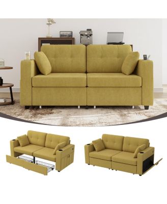 Modern 3-Seat Chenille Sofa w/ USB and Storage