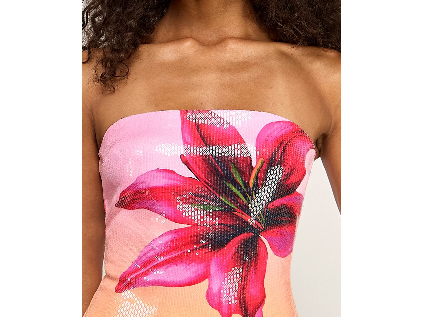 Женское платье SENI & CADE Tropical Floral Sequin Strapless Mini, цвет: Розовый / Сиреневый — фото 4