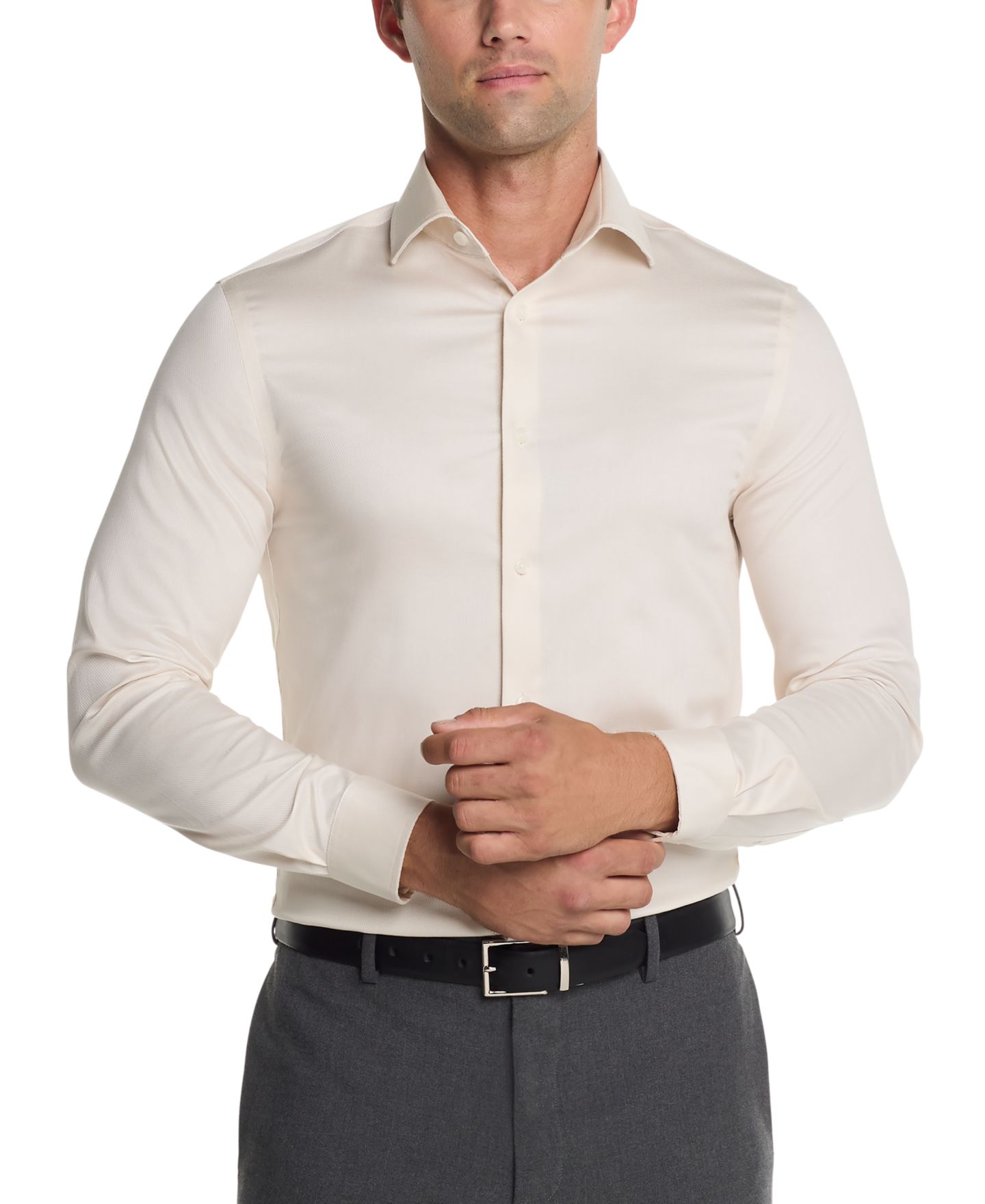 Мужская рубашка Michael Kors Passport Slim-Fit Dress Shirt, цвет: Экрю — фото 1