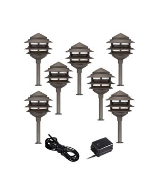 Pagoda 17 High Modern 9-Piece Complete Outdoor Landscape Lighting Set Porch LED Bulb  Bronze Finish