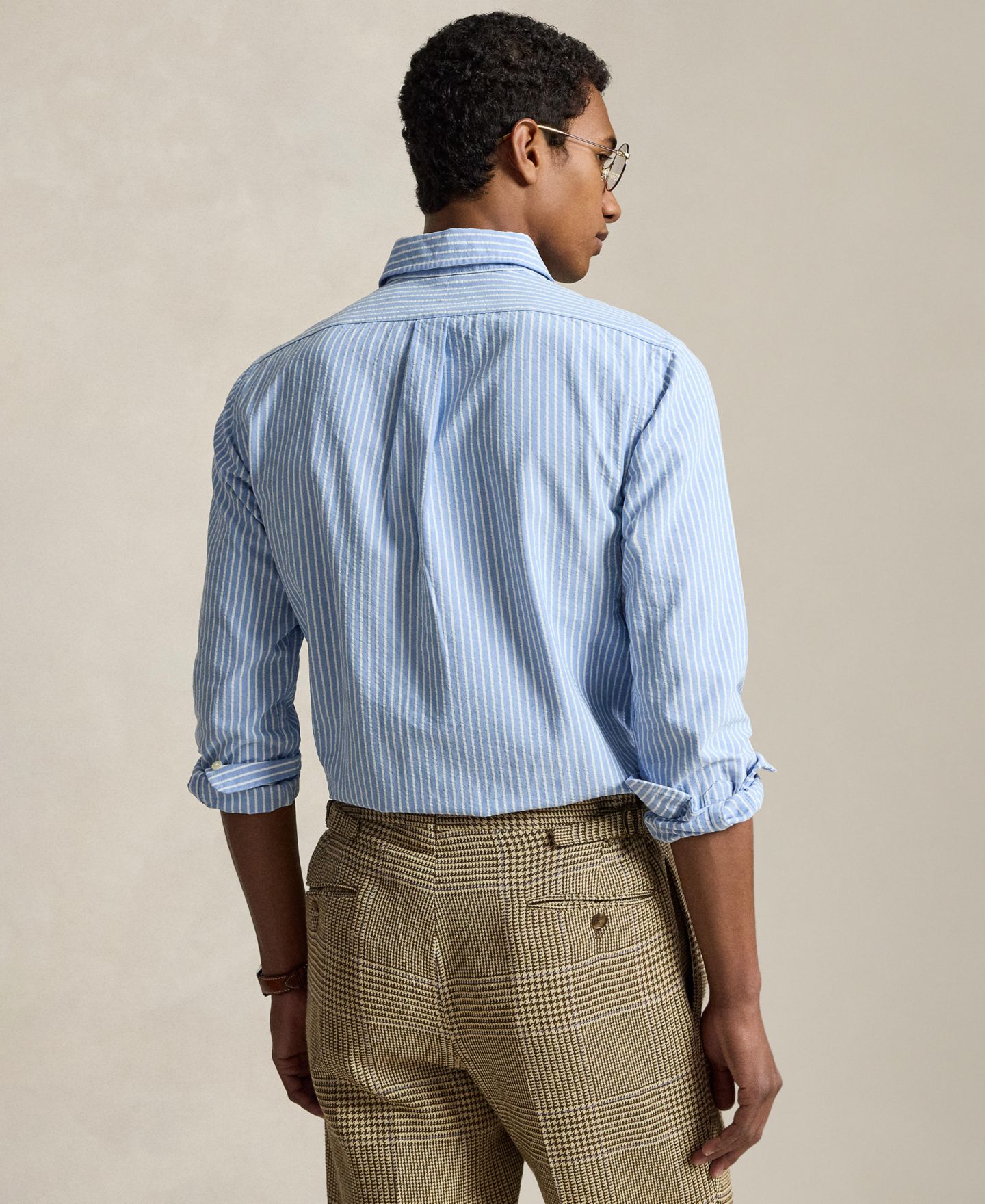 Мужская рубашка Polo Ralph Lauren The Iconic Mesh, цвет: Синий белый — фото 4
