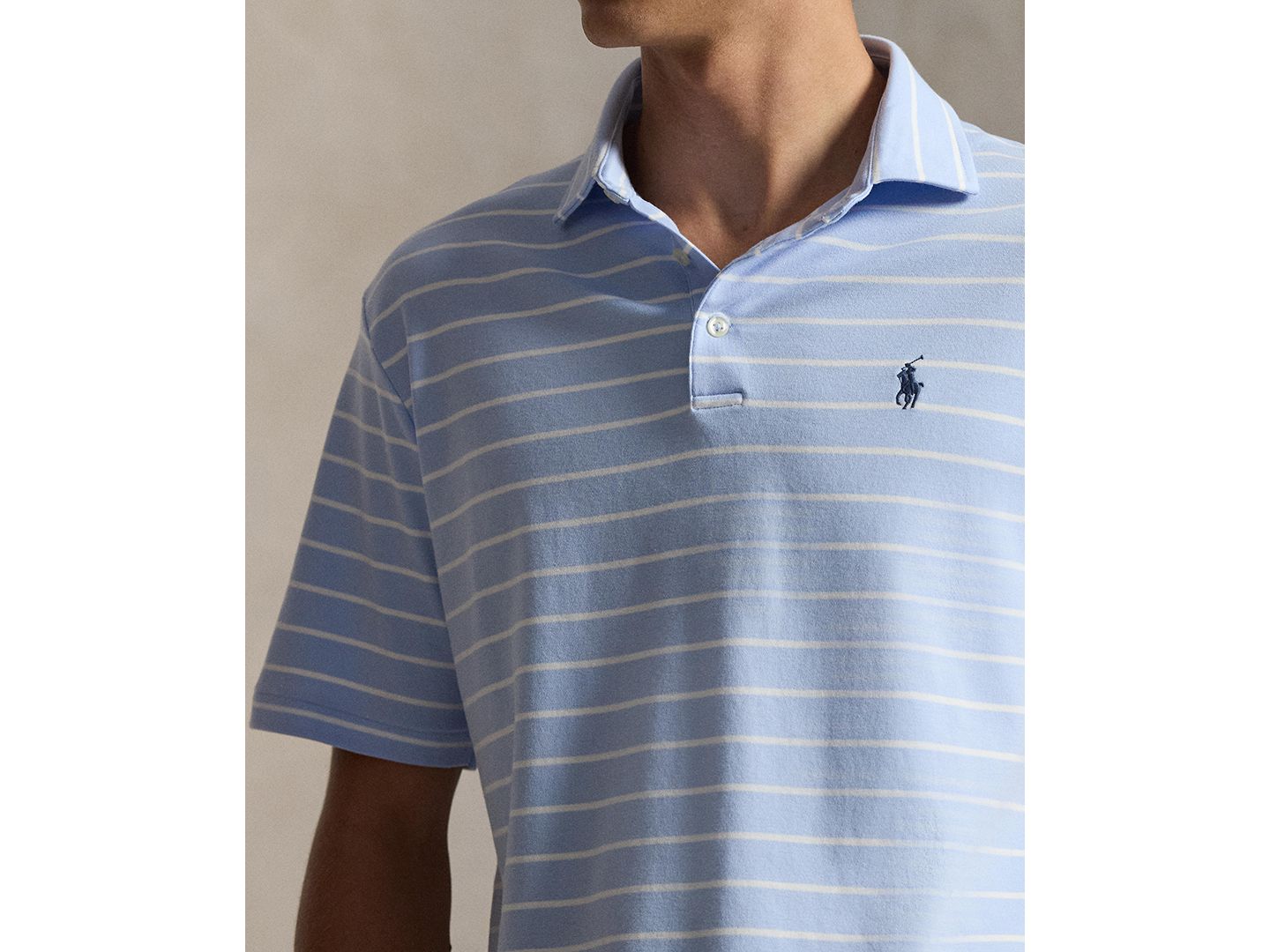 Мужское поло Polo Ralph Lauren Classic Striped Soft Cotton Polo Shirt, цвет: Галечный синий / Белый — фото 3